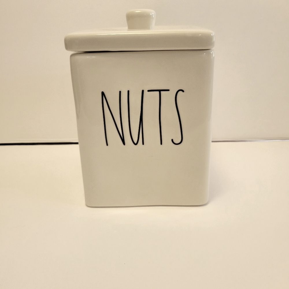 Rae Dunn NUTS Ivory Canister Approx 7.5" High with Lid and 5" in Length NWOT